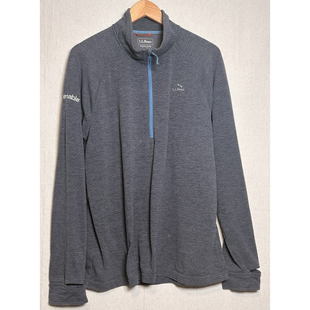 LL Bean Adventure Grid Fleece Mens L Reg Slightly Fitted Gray 1/4 Zip Stretch